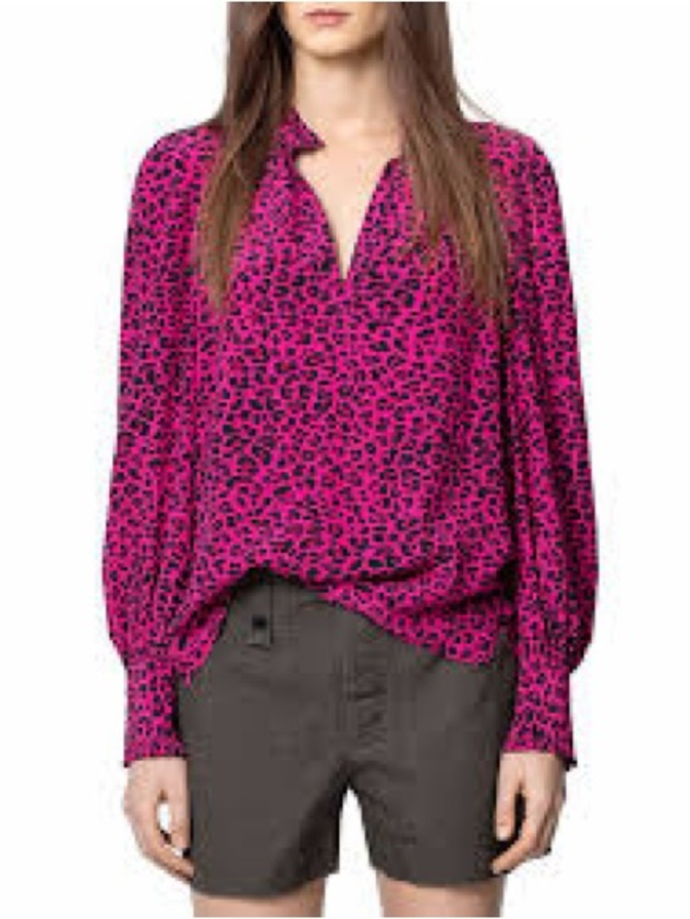 Zadig & Voltaire Framboise Titus Leopard-Print Crepe Shirt Size XS